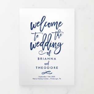 Chic Hand-Lettered Wedding Ceremony Photo Program Tri-Fold Programme