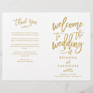 Chic Hand-Lettered Wedding Ceremony Program Folded