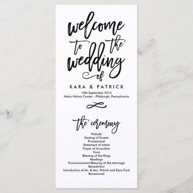 Chic Hand Lettered Wedding Ceremony Program Programme (Front)