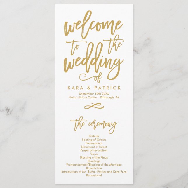 Chic Hand Lettered Wedding Ceremony Program Programme (Front)