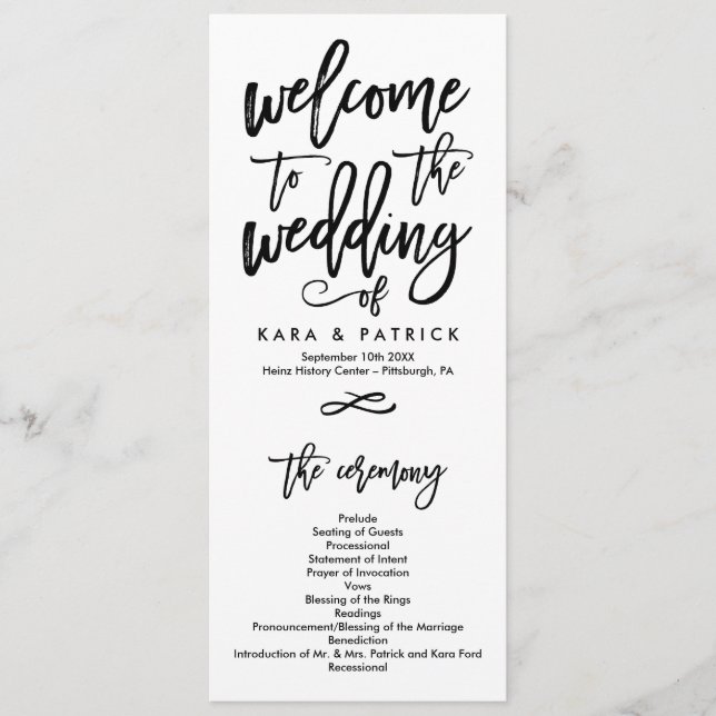 Chic Hand Lettered Wedding Ceremony Program Programme (Front)