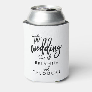Chic Hand Lettered Wedding Eat Drink Be Married Can Cooler