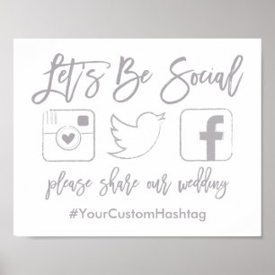 Chic Hand Lettered Wedding Hashtag Grey Sign