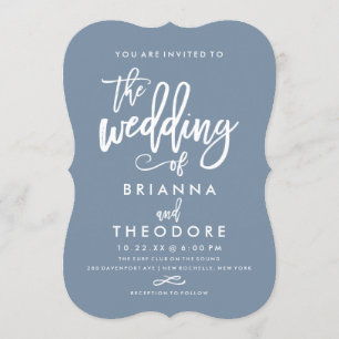 Chic Hand Lettered Wedding Invitation Dusty Blue