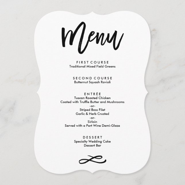 Chic Hand Lettered Wedding Menu (Front)