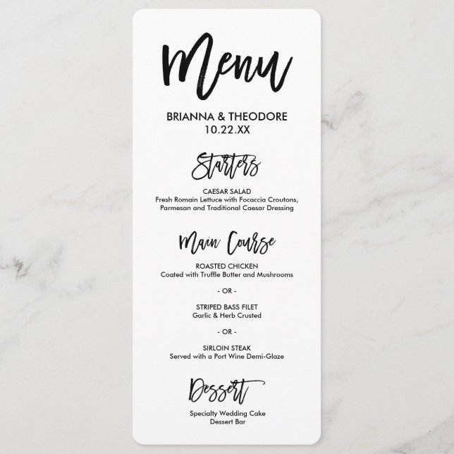 Chic Hand Lettered Wedding Menu (Front)