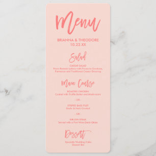 Chic Hand Lettered Wedding Menu Coral