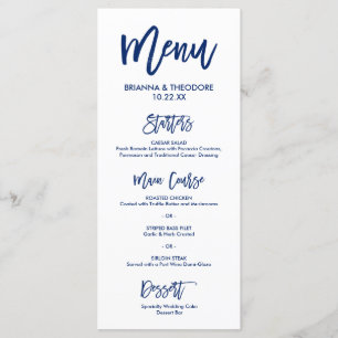 Chic Hand Lettered Wedding Menu Navy Blue