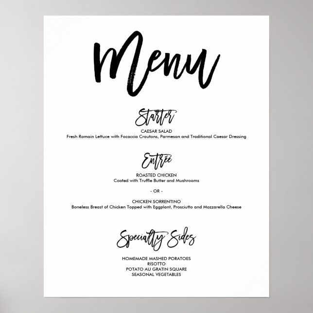 Chic Hand Lettered Wedding Menu Poster (Front)