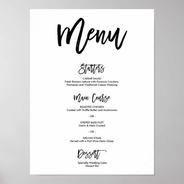 Chic Hand Lettered Wedding Menu Poster (Front)