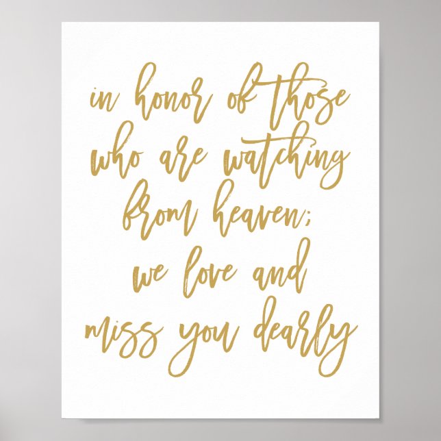 Chic Hand Lettered Wedding Missing Loved Ones Gold Poster (Front)