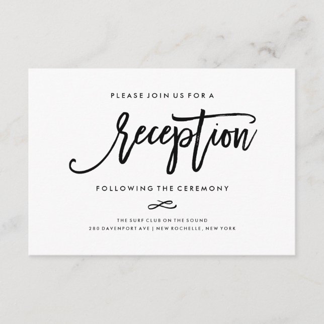 Chic Hand Lettered Wedding Reception Card (Front)