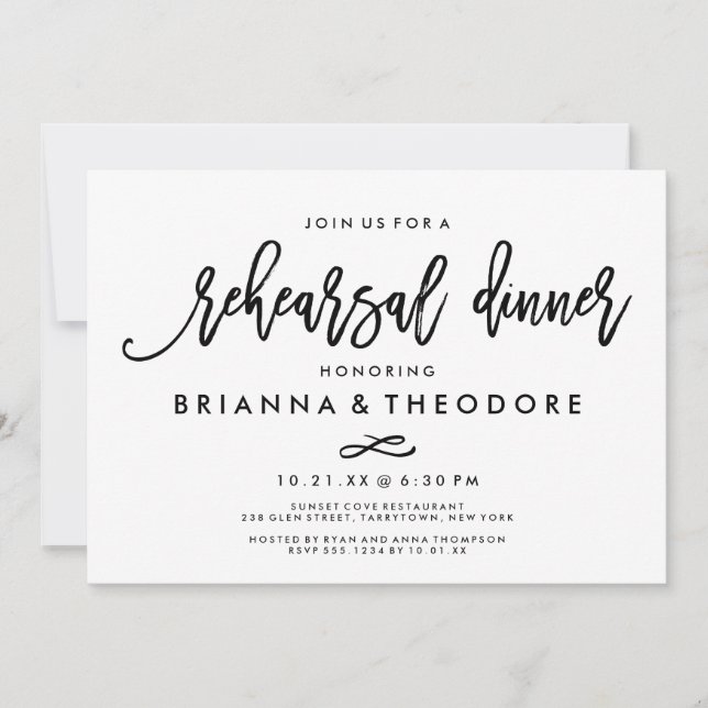 Chic Hand Lettered Wedding Rehearsal Dinner Invitation (Front)