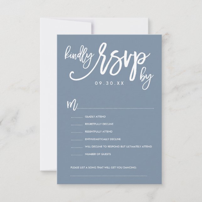 Chic Hand Lettered Wedding RSVP Dusty Blue (Front)