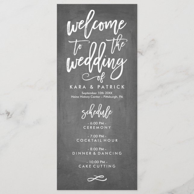 Chic Hand Lettered Wedding Schedule and Program Programme (Front)