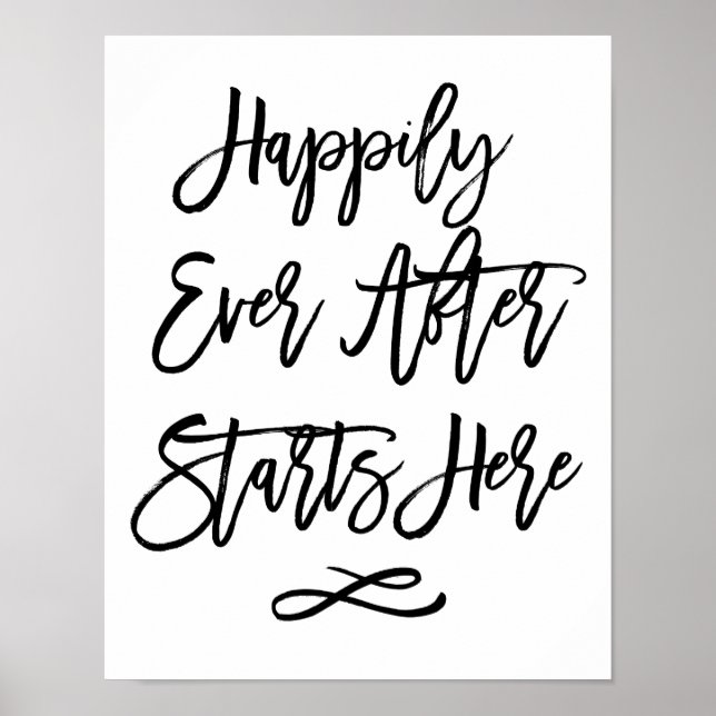 Chic Hand Lettered Wedding Sign Happily Ever After (Front)