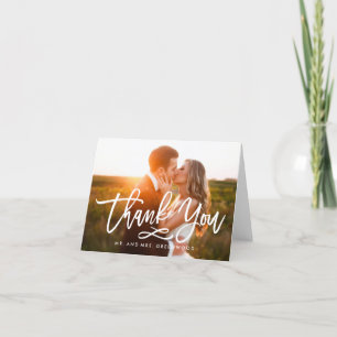 Chic Hand Lettered Wedding Thank You Photo Card