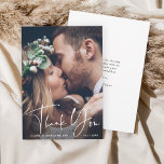 Chic Hand Lettered Wedding Thank You Photo Card<br><div class="desc">Modern White Script Thank You Card with Custom Text Message on the Back. Perfect for weddings,  birthdays,  graduations and other events.</div>