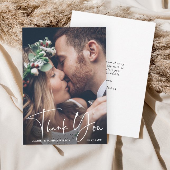 Chic Hand Lettered Wedding Thank You Photo Card (Creator Uploaded)