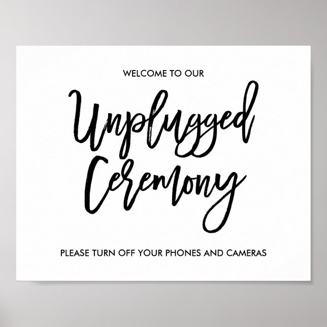 Chic Hand Lettered Wedding Unplugged Ceremony Sign (Front)