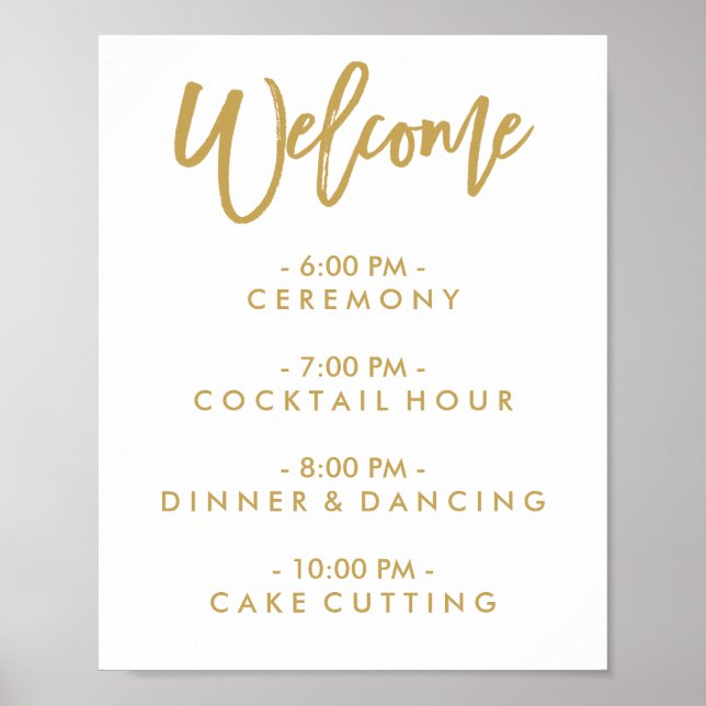 Chic Hand Lettered Wedding Welcome Schedule Poster (Front)