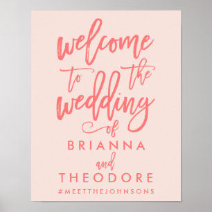 Chic Hand Lettered Wedding Welcome Sign Coral