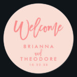 Chic Hand Lettered Wedding Welcome Sticker | coral<br><div class="desc">Welcome Sticker</div>