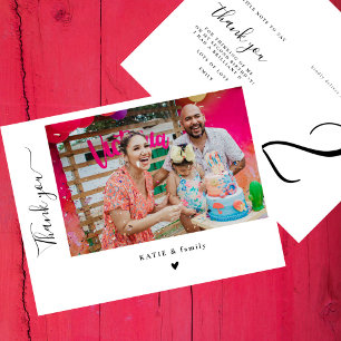 Chic Hand-lettering Photo Birthday Party Thank You Postcard