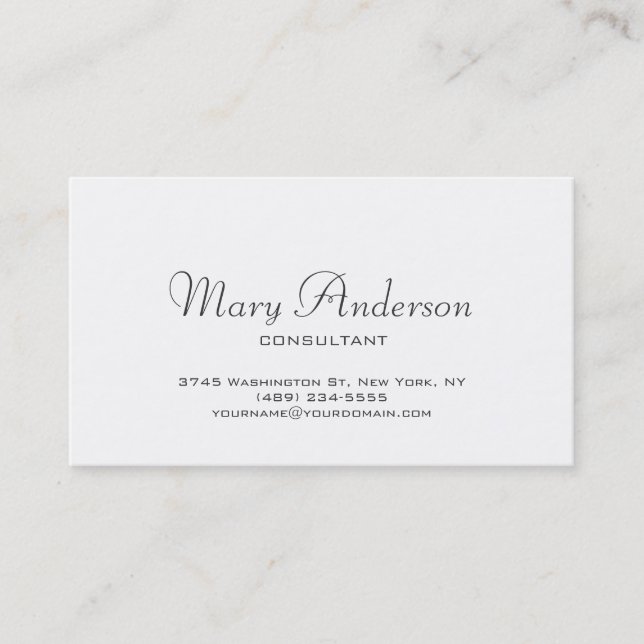 Chic Handwriting Script White Trendy Business Card (Front)