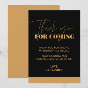 Chic Handwritten Black and Gold Thank You Card