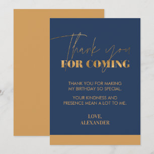 Chic Handwritten Navy and Gold Thank You Card