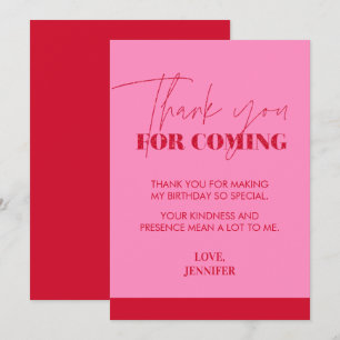Chic Handwritten Pink Red Glitter Thank You Card