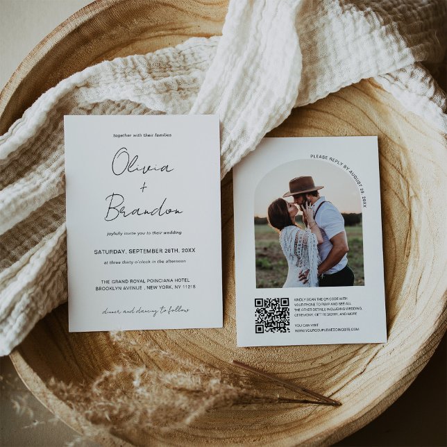 Chic Handwritten QR Code Arch Frame Photo Wedding Invitation (Chic Handwritten QR Code Arch Frame Photo Wedding Invitation)