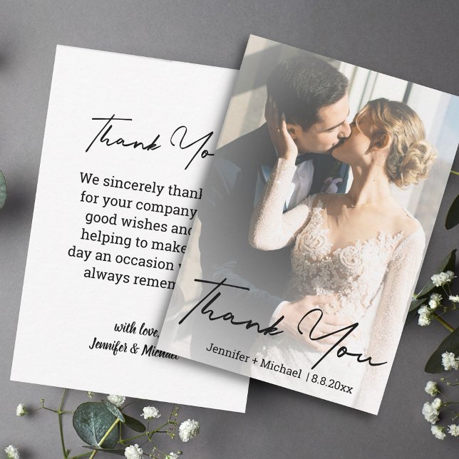 chic handwritten wedding  photo  thank you note ca card (Creator Uploaded)