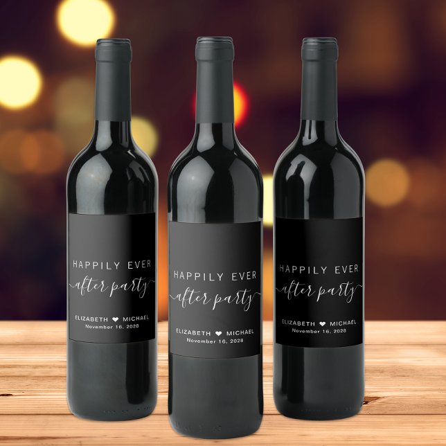 Chic Happily Ever After Black Wedding Reception Wine Label (Creator Uploaded)