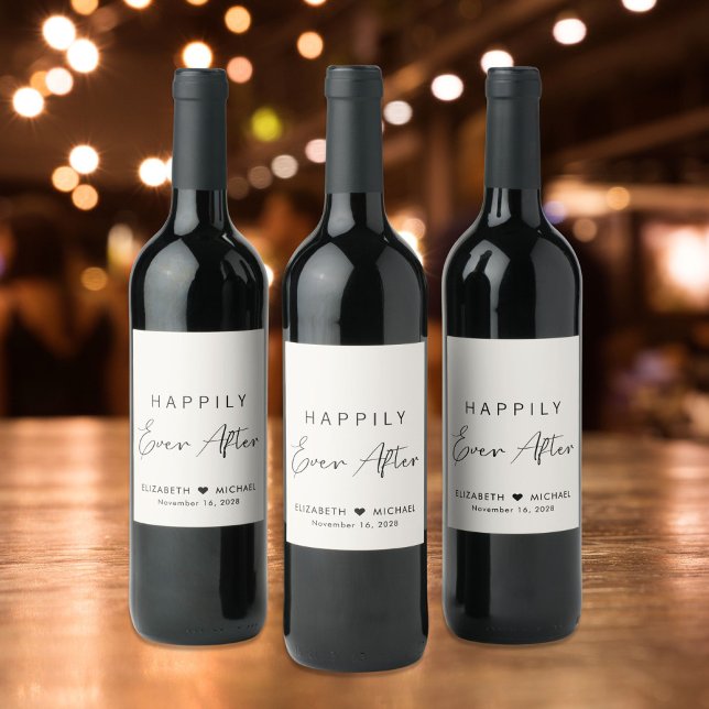 Chic Happily Ever After Cream Wedding Wine Label (Creator Uploaded)