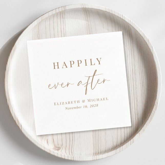 Chic Happily Ever After Gold Script Wedding Napkin (Creator Uploaded)
