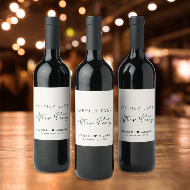 Chic Happily Ever After Party Cream Wedding Wine Label (Creator Uploaded)
