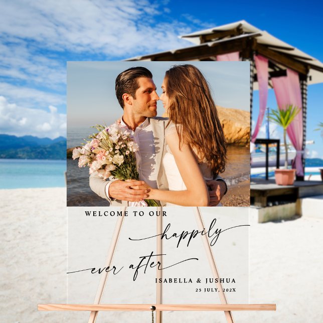 Chic Happily Ever After Party Wedding Welcome Acrylic Sign (Creator Uploaded)