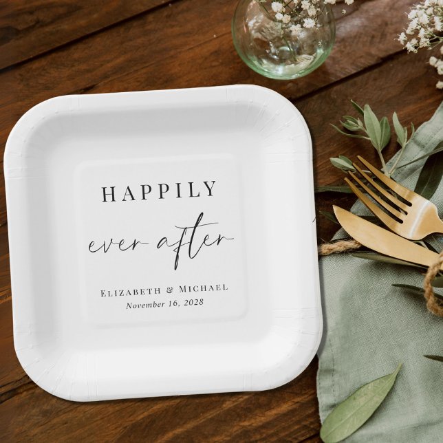 Chic Happily Ever After Wedding Paper Plate (Creator Uploaded)