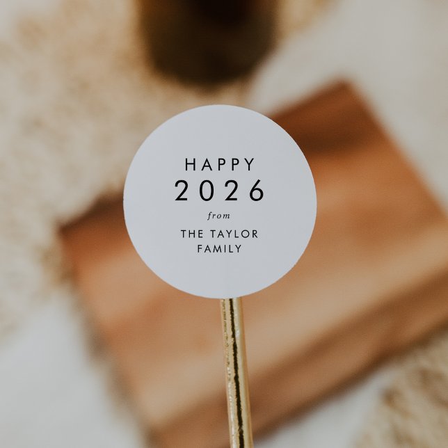 Chic Happy 2024 New Year Holiday Gift Classic Round Sticker (Chic Happy 2026 New Year Holiday Gift Classic Round Sticker)