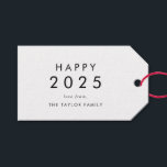 Chic Happy 2025 New Year Family Holiday Gift Tags<br><div class="desc">These chic happy 2025 new year family holiday gift tags are perfect for a modern holiday present. The simple design features classic minimalist black and white typography with a rustic boho feel. Customisable in any colour. Keep the design minimal and elegant, as is, or personalise it by adding your own...</div>