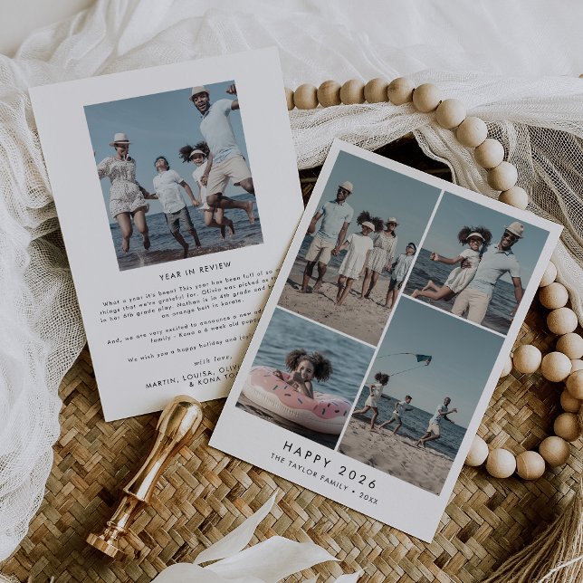 Chic Happy 2025 New Year In Review 5 Photo Holiday Card (Chic Happy 2026 New Year In Review 5 Photo Holiday Card)