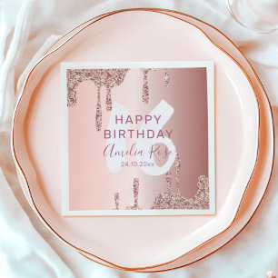 Chic Happy Birthday Rose Gold Glitter Napkin