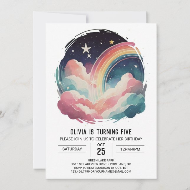 Chic Happy Clouds Girl Birthday Invitation (Front)