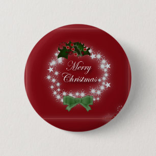 Chic Happy Holiday modern christmas wreath 6 Cm Round Badge