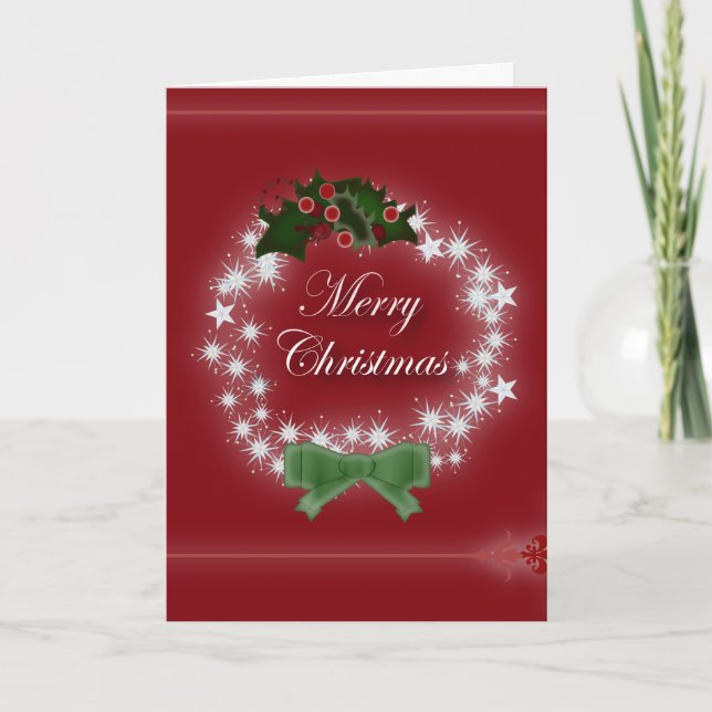 Chic Happy Holiday modern christmas wreath Card (Front)