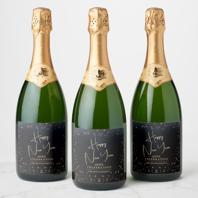 Chic Happy New Year Sparkling Wine Label (Bottles)
