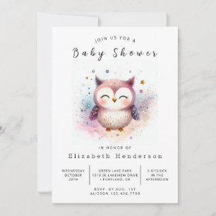 Chic Happy Owl Baby Shower Invitation