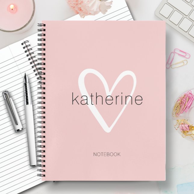 Chic Heart Blush Pink Notebook (CHOOSE HARD and SOFT COVER and page style when ordering. MORE colors in our collection.)